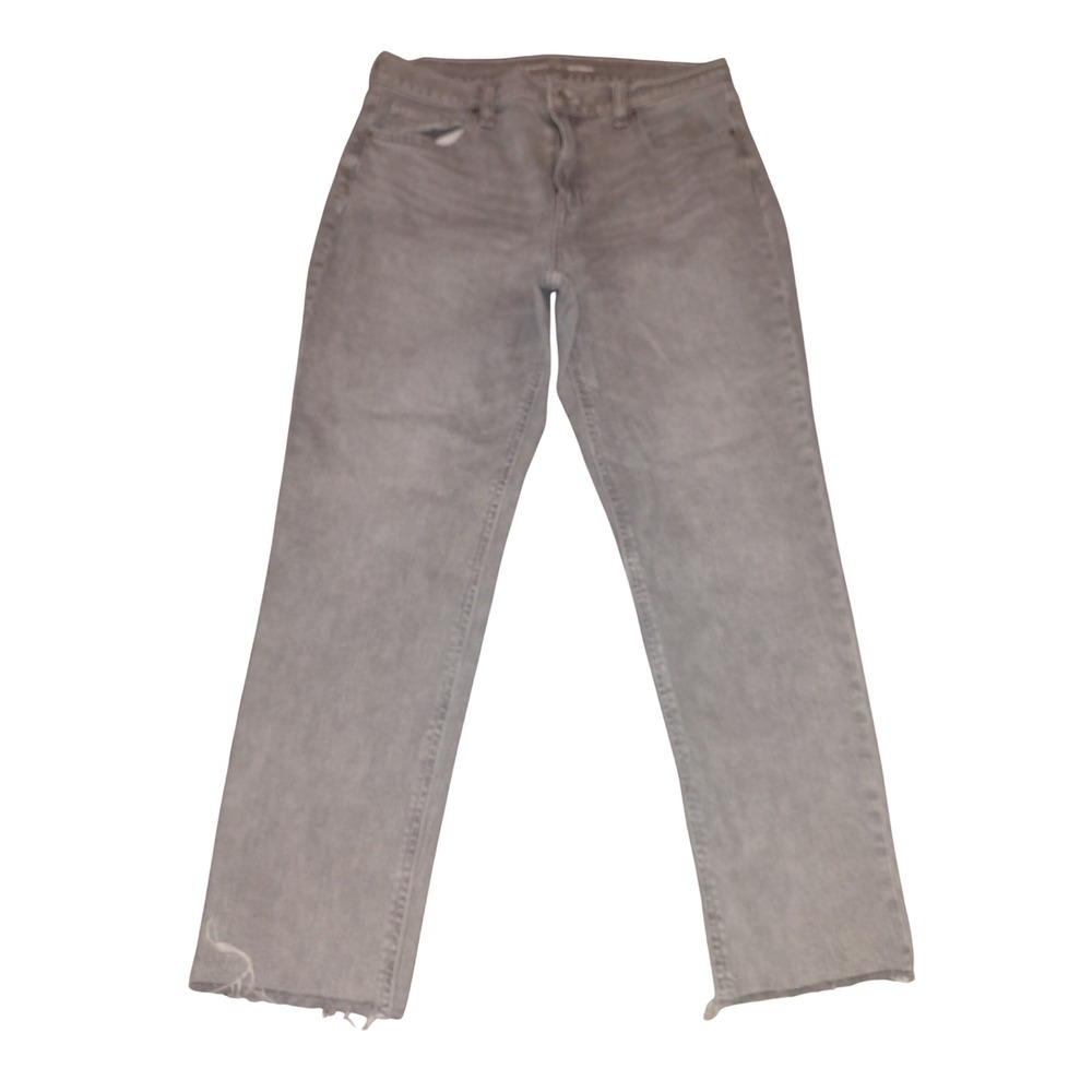 Old Navy Womens Gray Mid-Rise Boyfriend Straight Leg Jeans Raw Hem Size 4